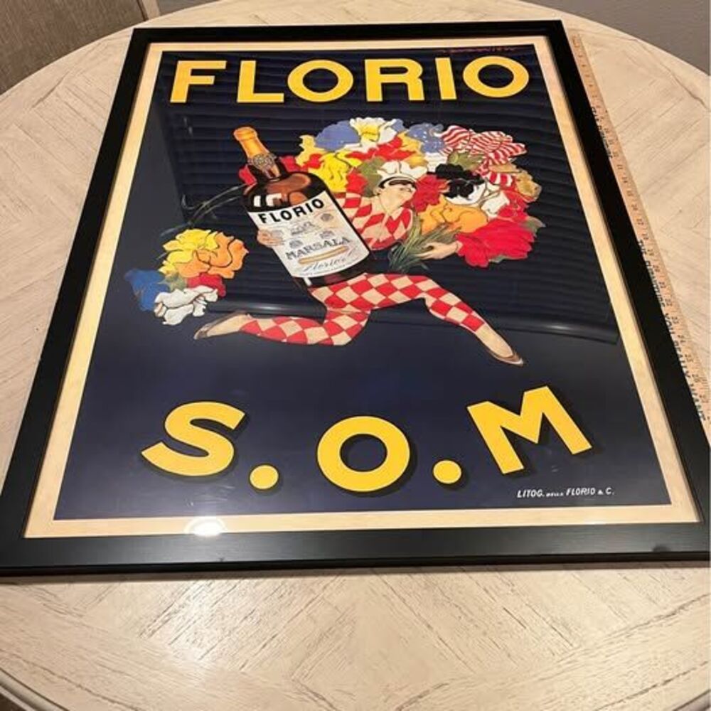 Florio Vtg Poster Design by Marcello Dudovich Wall Art 33” x 25.5” Black Framed